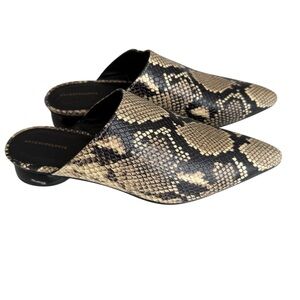 By Anthropologie Pointed-Toe Mules Snake Print in Black and Tan Size 7.5